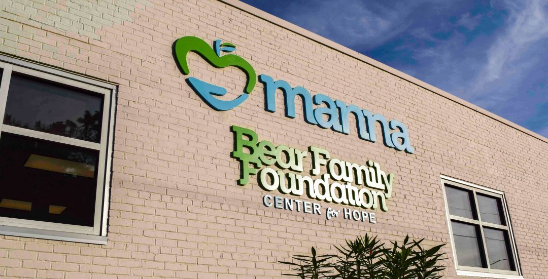 Exterior dimensional signage for Manna Food Pantries