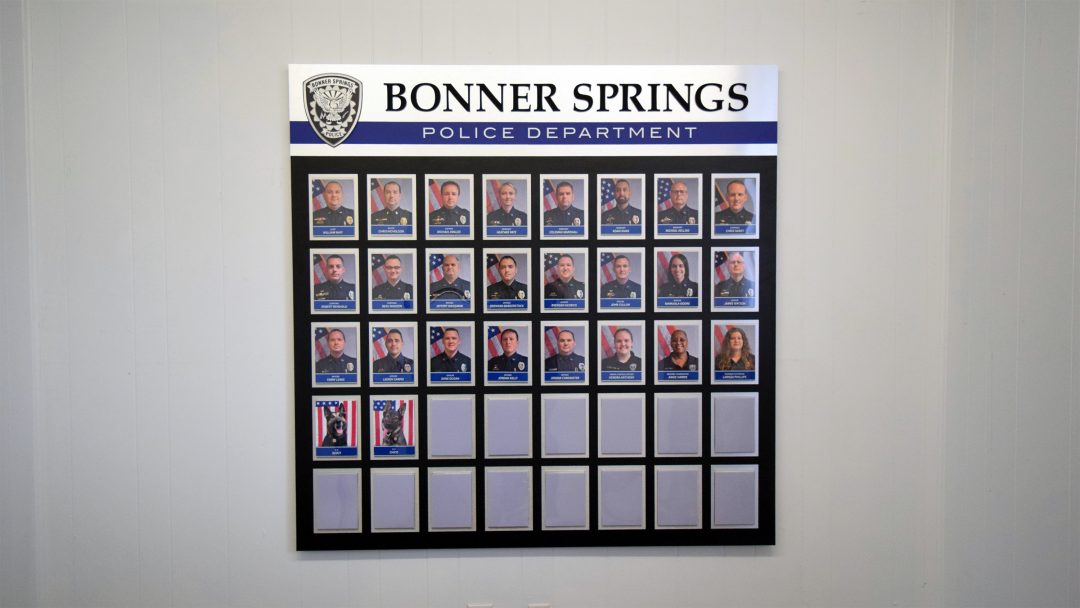 Employee photo wall for Bonner Springs Police Department