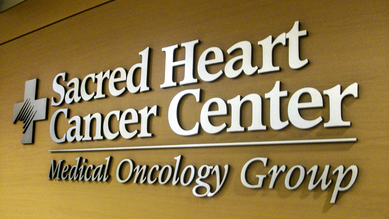 Sacred Heart Cancer Center branded interior dimensional lettering - signgeek Branded Environments 