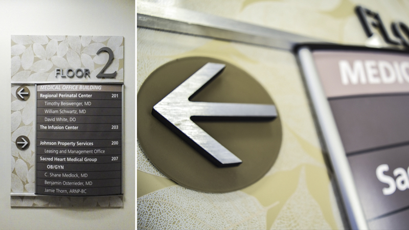 Interior wayfinding directory signage for Sacred Heart Hospital brand - Signgeek Branded Environments 