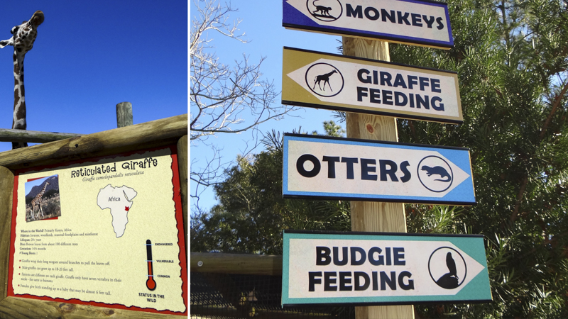 Exterior wayfinding for the Gulf Breeze Zoo - signgeek Branded Environments 