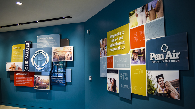 Branded company values wall for Pen Air FCU - signgeek Branded Environments 