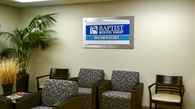 Brand identity sign for Baptist Medical Group in Rheumatology office - signgeek Branded Interiors 