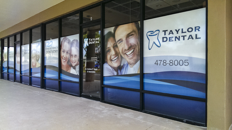 Window graphics for Taylor Dental office - Signgeek Environmental Graphics 