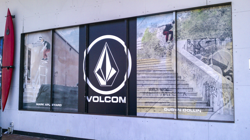 Exterior Volcom window graphics for Waterboyz Surf & Skate Shop - signgeek Environmental Graphics  