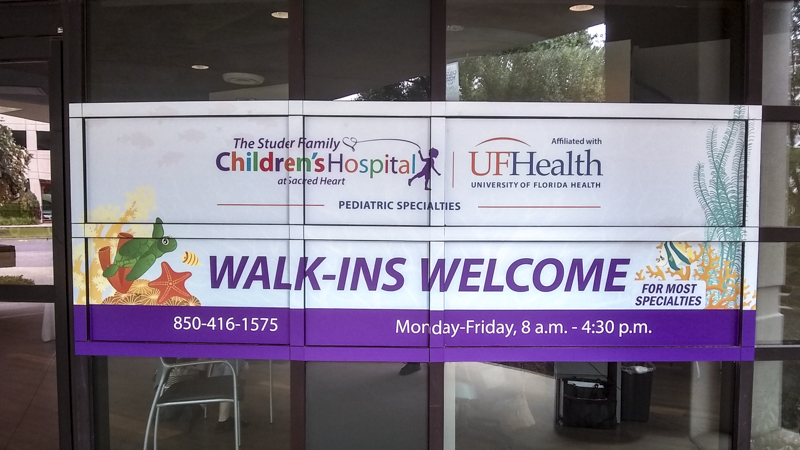 Promotional window graphics for the Studer Family Children's Hospital - Signeek Environmental Graphics 