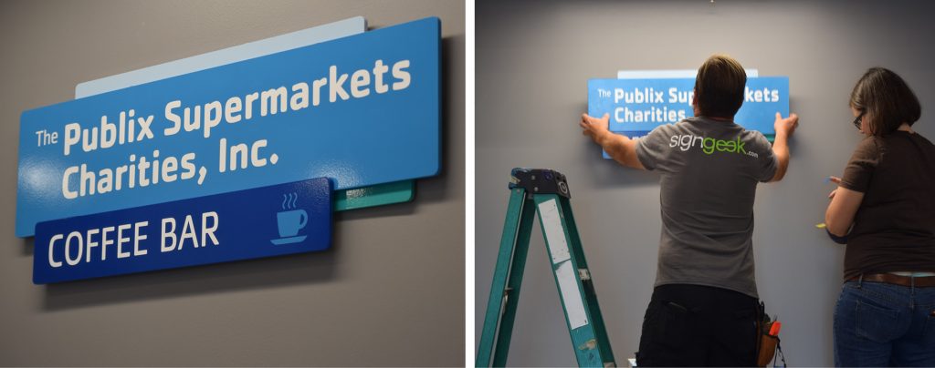 Donor room sign installation by signgeek at YMCA Pensacola 
