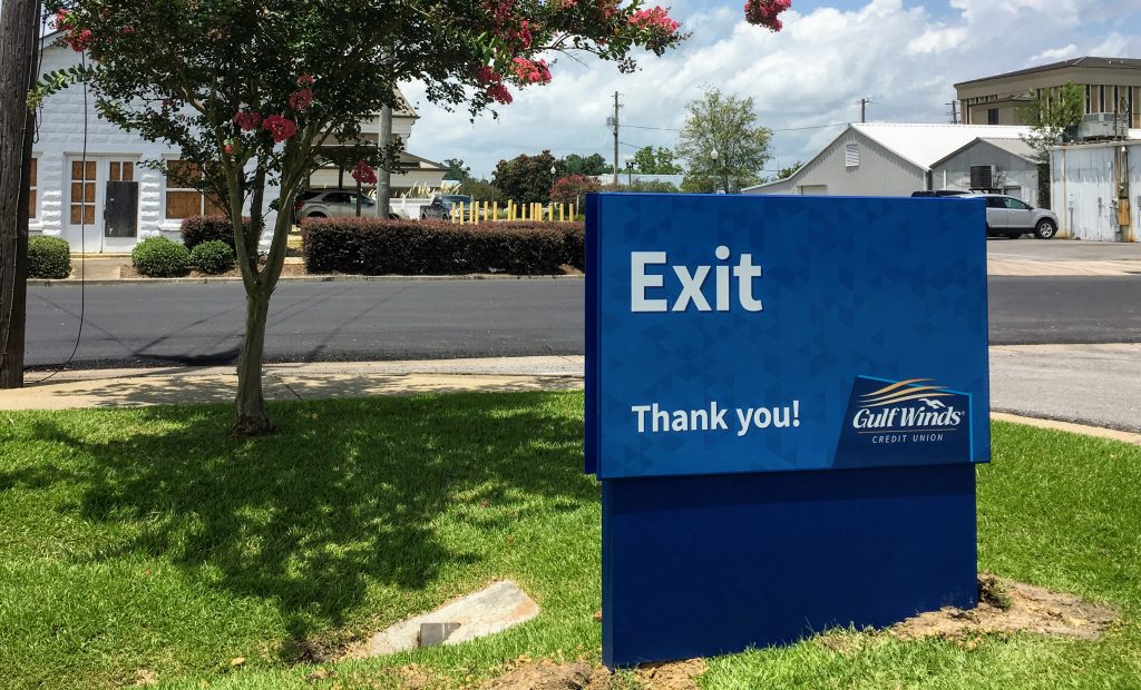 exterior wayfinding sign at Gulf Winds Credit Union by signgeek