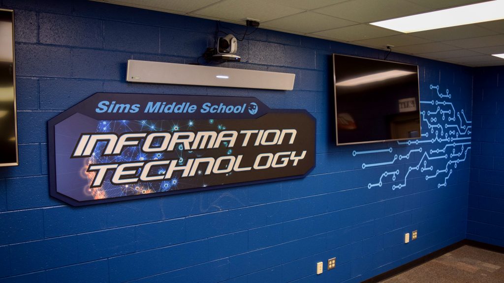 Environmental graphics for Locklin Technical College IT program in Sims MIddle School classroom 